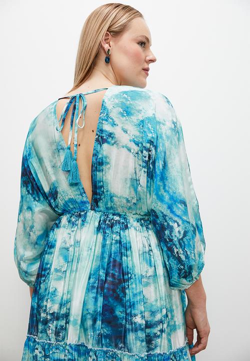 edit - Satin dolman sleeve maxi dress - blue