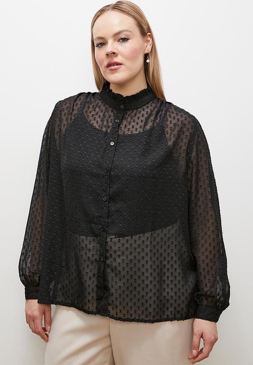 edit - Sheer piecrust blouse - black