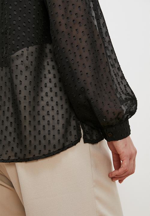 edit - Sheer piecrust blouse - black