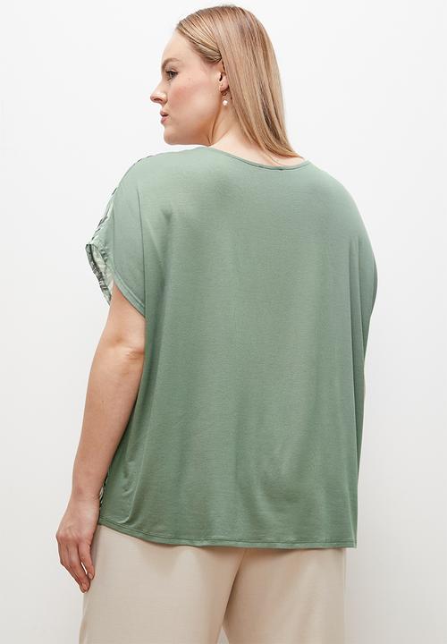 edit - Knit woven combo tee - green