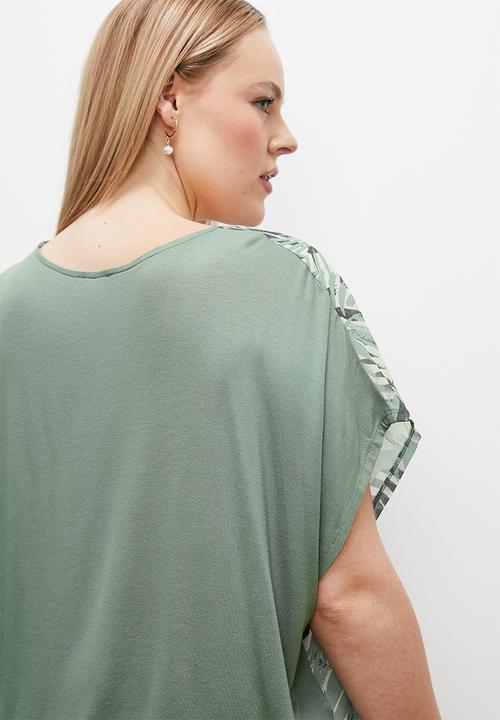 edit - Knit woven combo tee - green