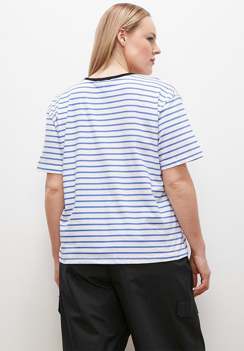 edit - Striped T-shirt contrast neckline - blue 