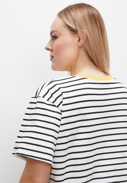 edit - Striped T-shirt contrast neckline - black 