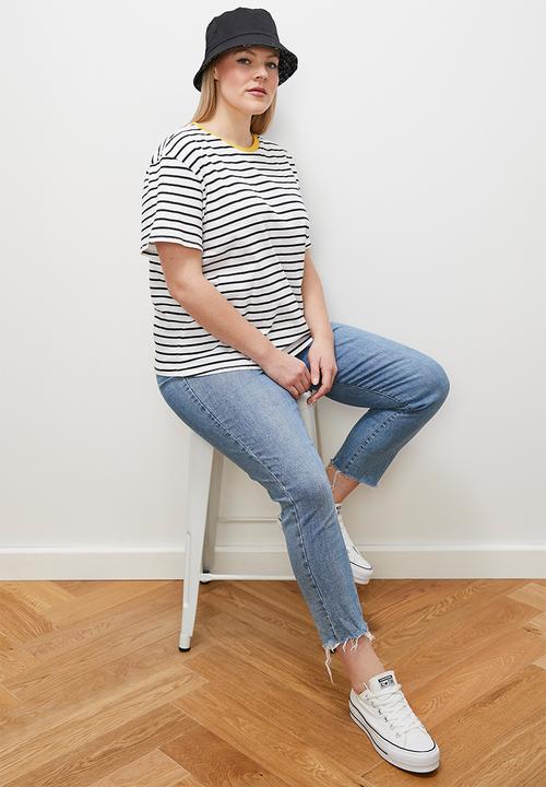 edit - Striped T-shirt contrast neckline - black 