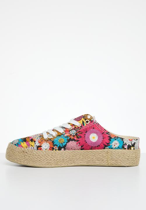 Plum - Lace up mule - floral