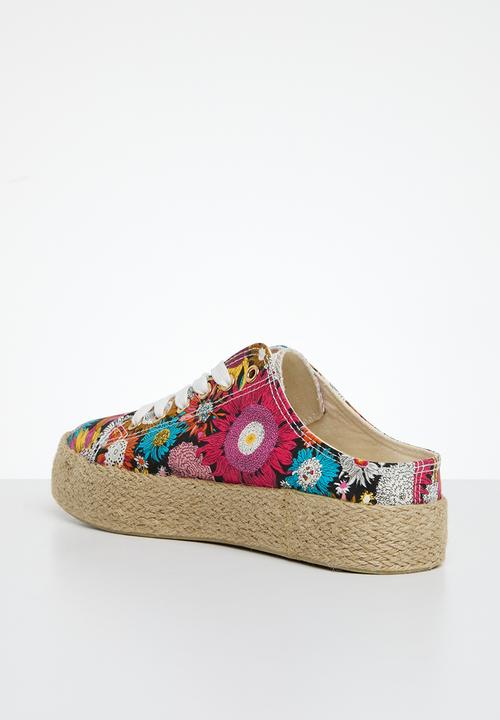 Plum - Lace up mule - floral
