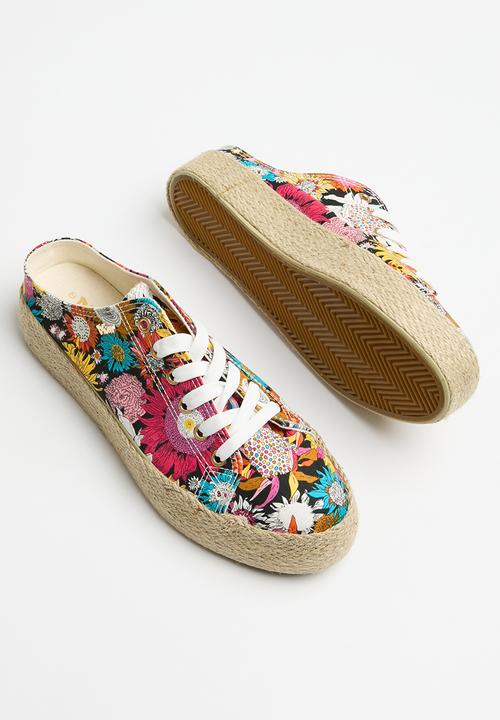Plum - Lace up mule - floral