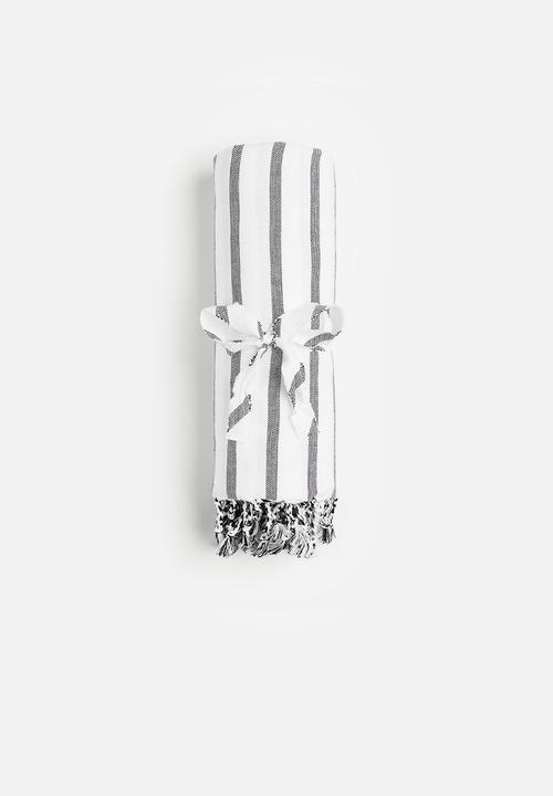 H&M - Large cotton beach towel - white/black striped