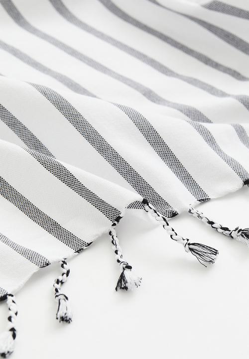 H&M - Large cotton beach towel - white/black striped