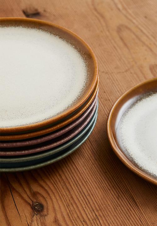 H&M - Small stoneware plate - dark yellow & white 