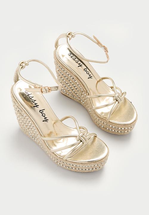 SISSY BOY - Platform diamante wedge - gold