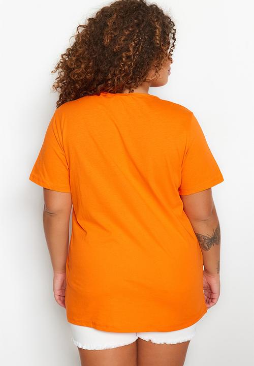 Trendyol - Plus criss cross boyfriend T-shirt - orange