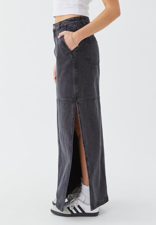 Supré  - Denim carpenter maxi skirt - washed black