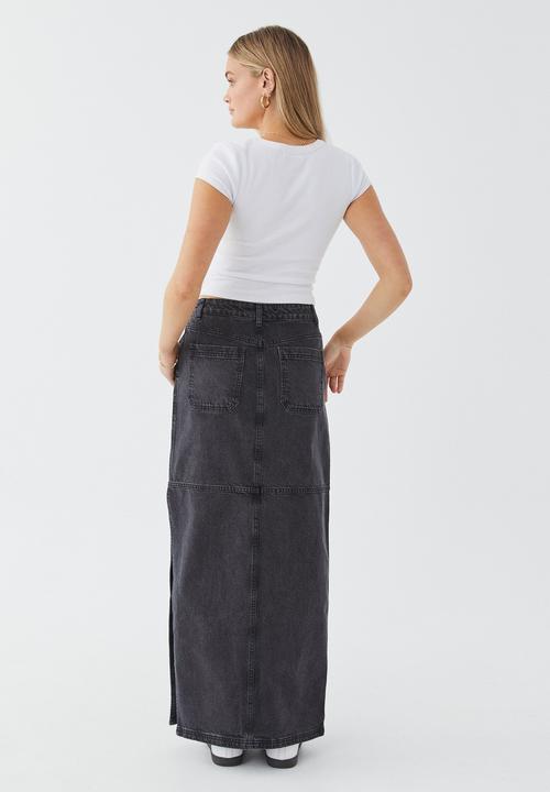 Supré  - Denim carpenter maxi skirt - washed black