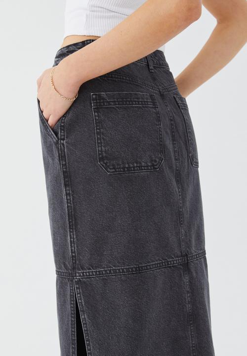 Supré  - Denim carpenter maxi skirt - washed black