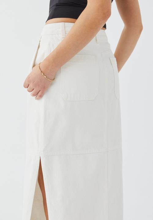 Supré  - Denim carpenter maxi skirt - warm white