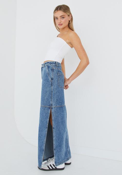 Supré  - Denim carpenter maxi skirt - ocean blue
