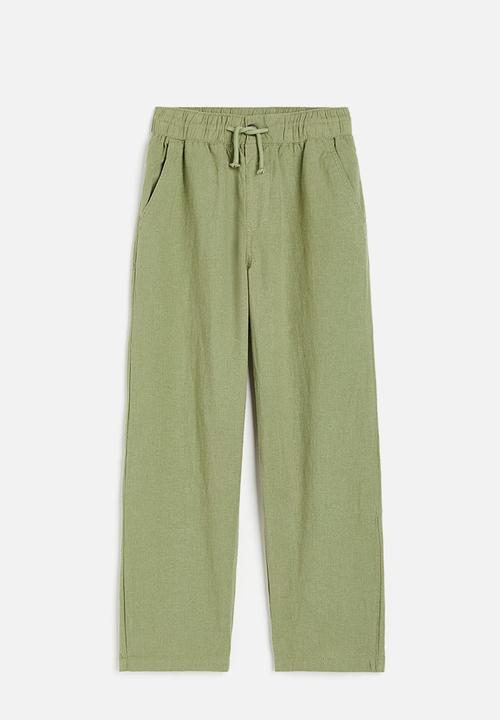 H&M - Loose fit linen blend trousers - light khaki green