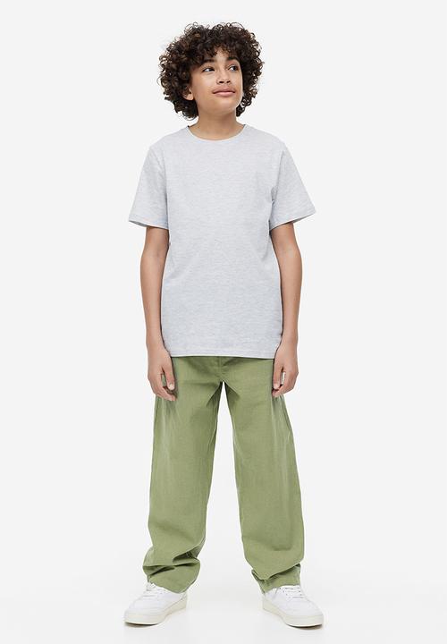 H&M - Loose fit linen blend trousers - light khaki green