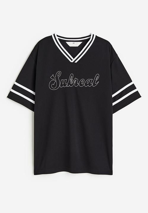 H&M - Printed mesh T-shirt - black subreal 