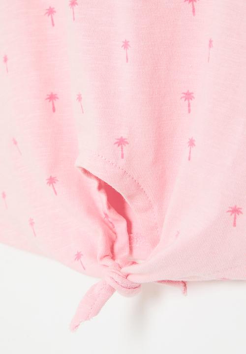 MINOTI - Aop printed t-shirt with front tie - pale pink