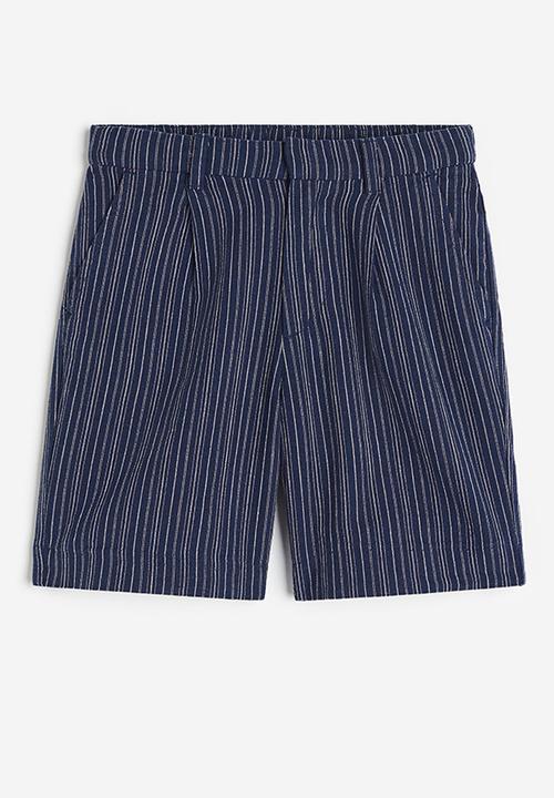 H&M - Linen blend chino shorts - dark navy blue striped