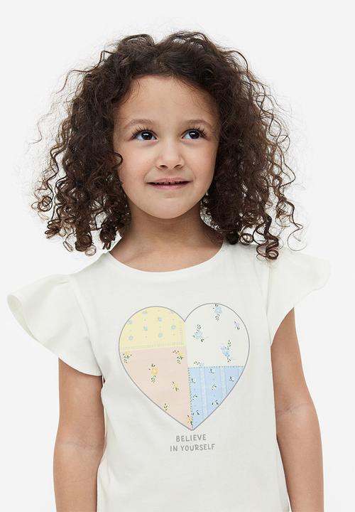 H&M - Flutter sleeved jersey top - white heart