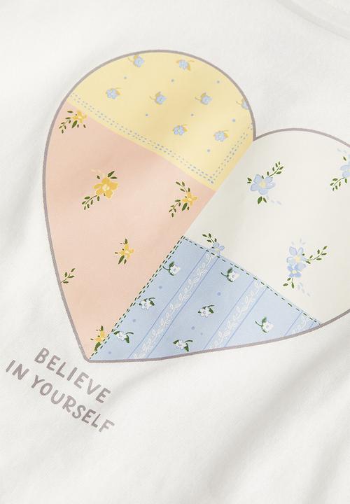 H&M - Flutter sleeved jersey top - white heart