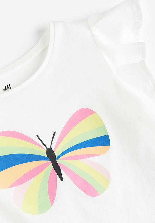 H&M - Flutter sleeved jersey top - white butterfly