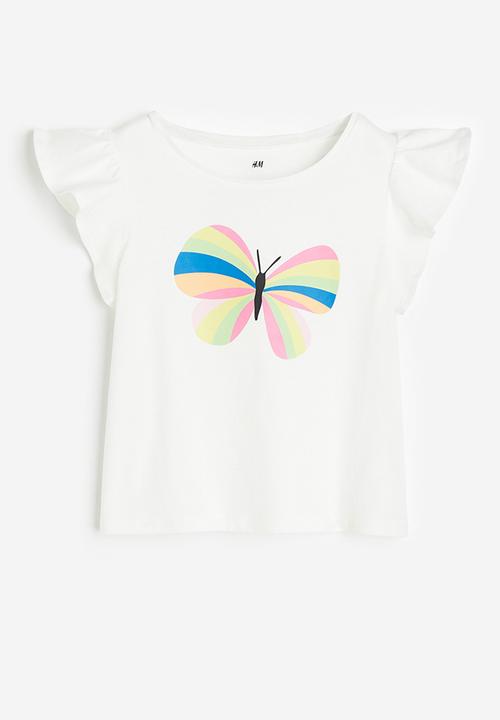 H&M - Flutter sleeved jersey top - white butterfly