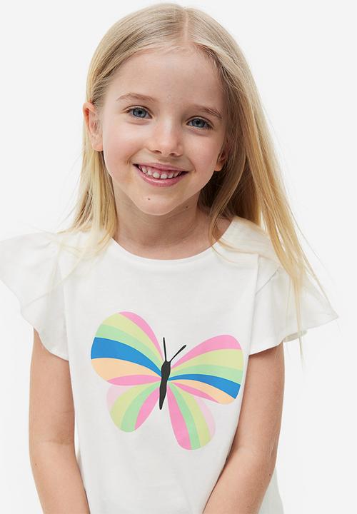 H&M - Flutter sleeved jersey top - white butterfly