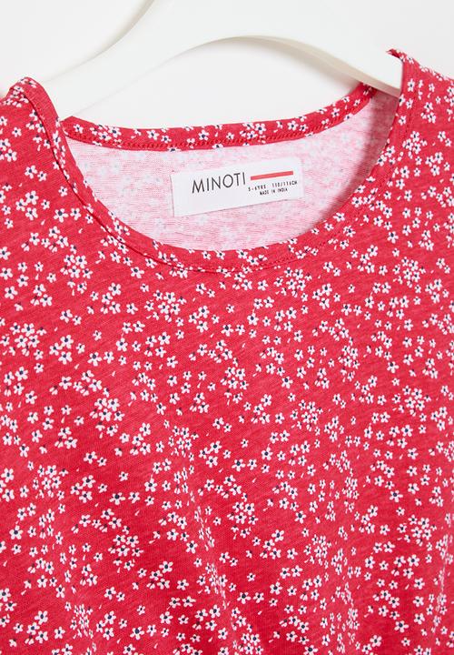 MINOTI - Girls basic tie waist dress - red aop
