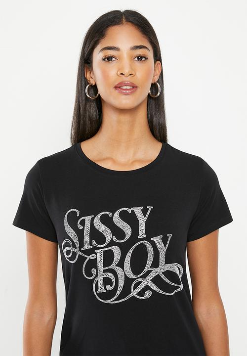 SISSY BOY - Rivers and roads: regular fit bling logo top - black