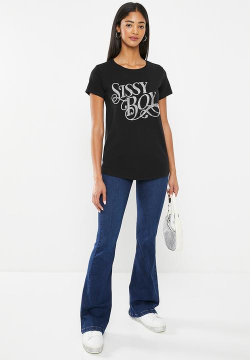 SISSY BOY - Rivers and roads: regular fit bling logo top - black