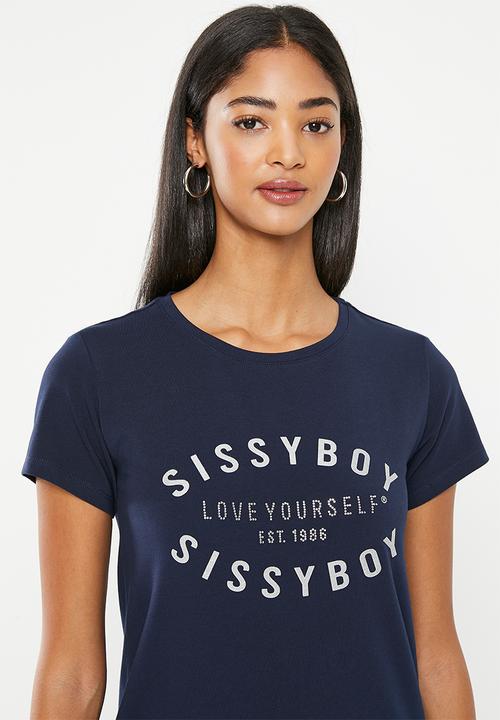 SISSY BOY - Delay no more: regular fit glitter print logo top - navy