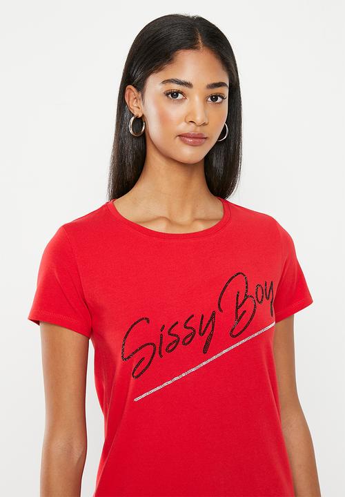 SISSY BOY - Jules: regular fit multi-colored logo top - red