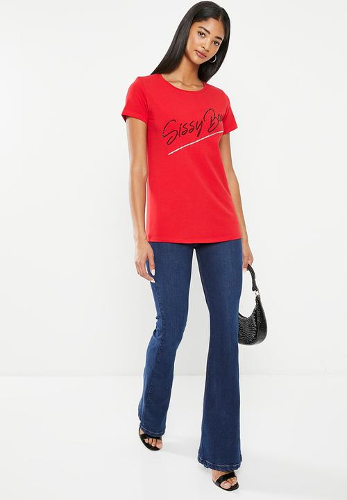 SISSY BOY - Jules: regular fit multi-colored logo top - red