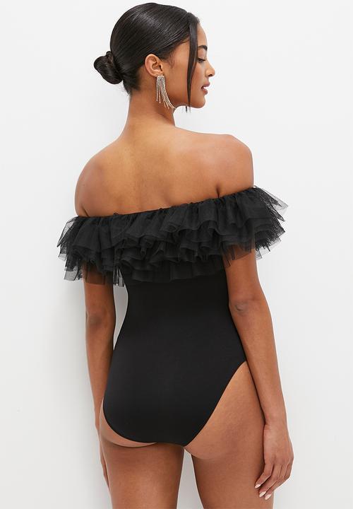 MILLA - Puff off the shoulder bodysuit - black