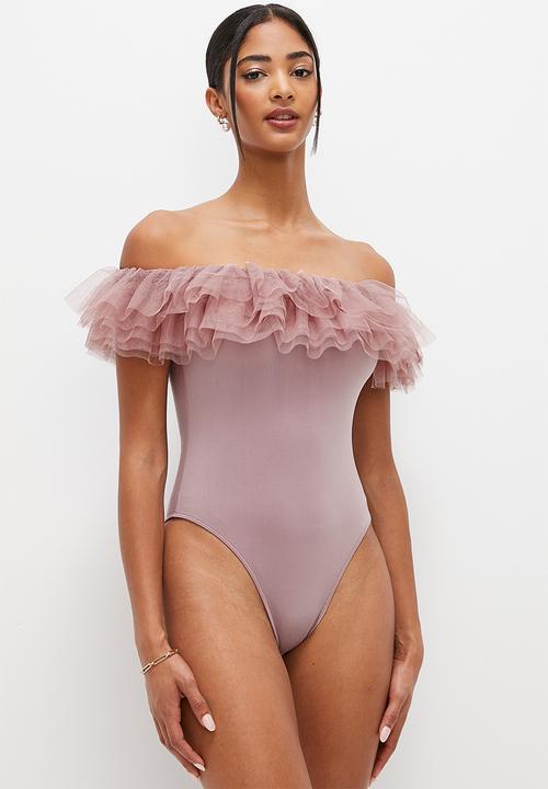 MILLA - Puff off the shoulder bodysuit - deep mauve