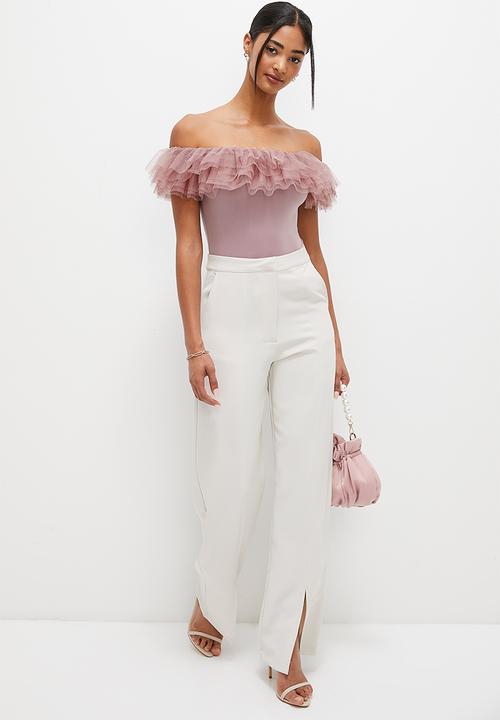 MILLA - Puff off the shoulder bodysuit - deep mauve