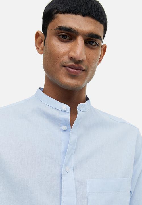 H&M - Regular fit linen-blend grandad shirt - light blue