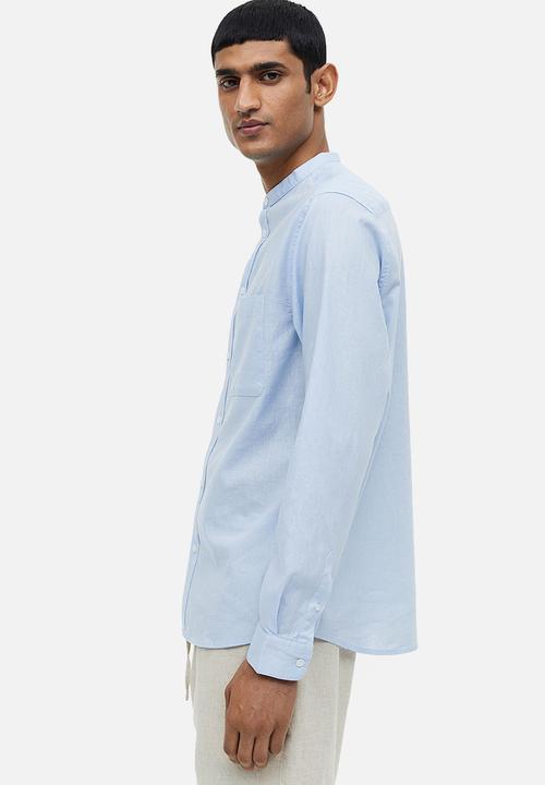 H&M - Regular fit linen-blend grandad shirt - light blue