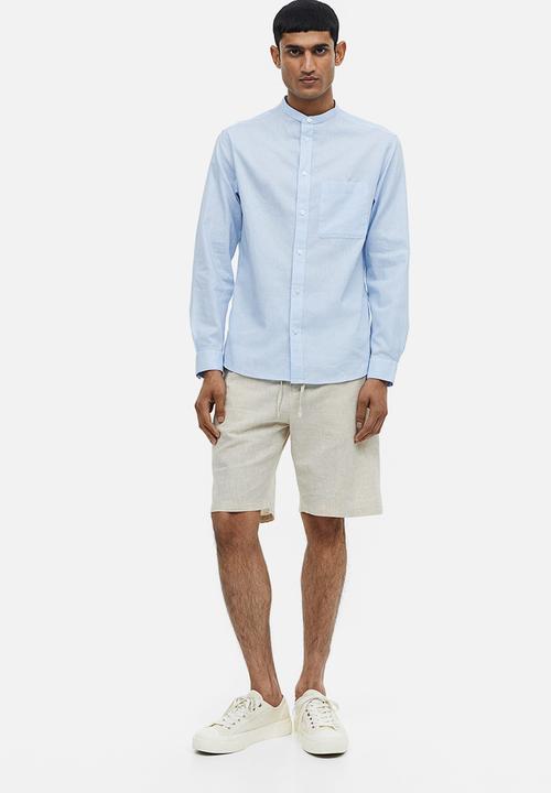 H&M - Regular fit linen-blend grandad shirt - light blue
