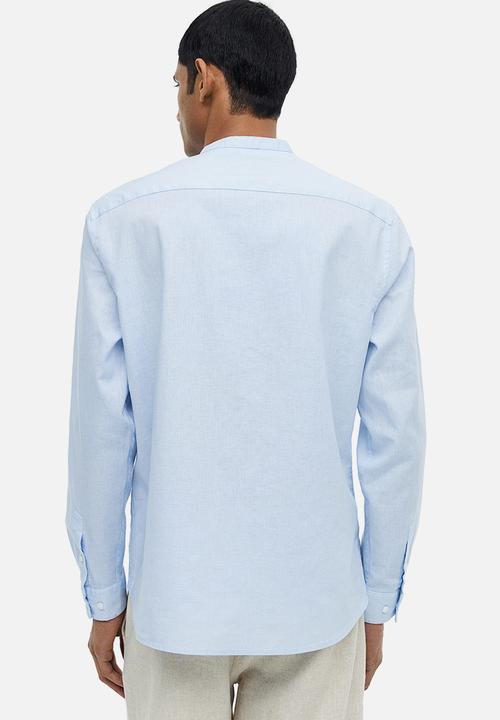 H&M - Regular fit linen-blend grandad shirt - light blue