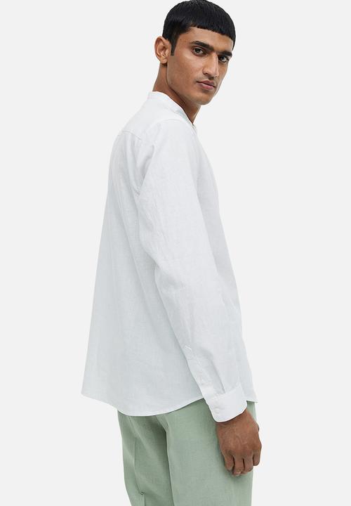 H&M - Regular fit linen-blend grandad shirt - white
