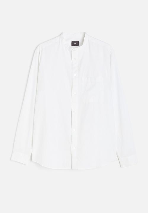 H&M - Regular fit linen-blend grandad shirt - white