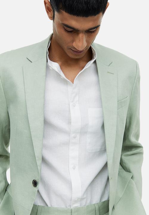 H&M - Regular fit linen-blend grandad shirt - white