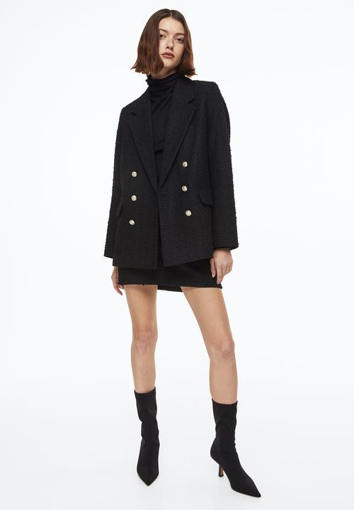 H&M - Double-breasted bouclé blazer - black