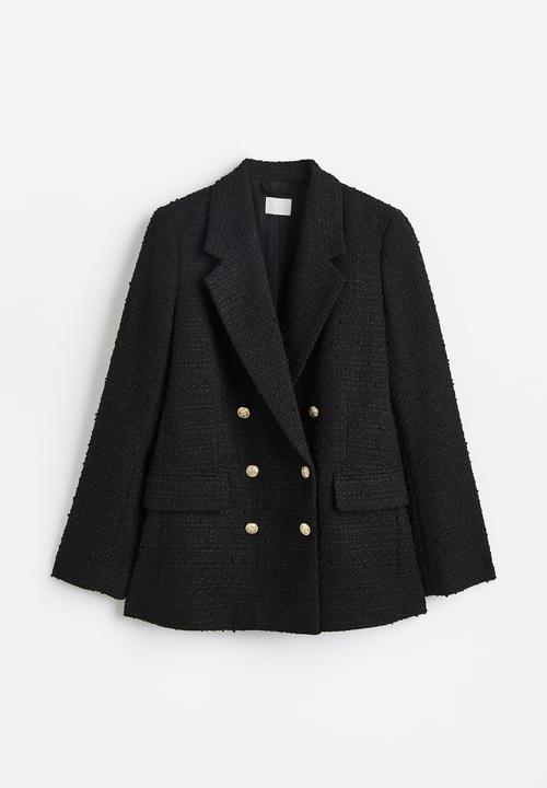 H&M - Double-breasted bouclé blazer - black