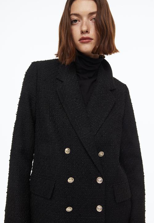 H&M - Double-breasted bouclé blazer - black
